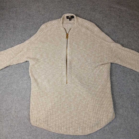 ABS Allen Schwartz Sweaters - ABS Sweater Womens Medium Beige Marled Vanilla Half Zip Chunky Knit‎ A6F069SC